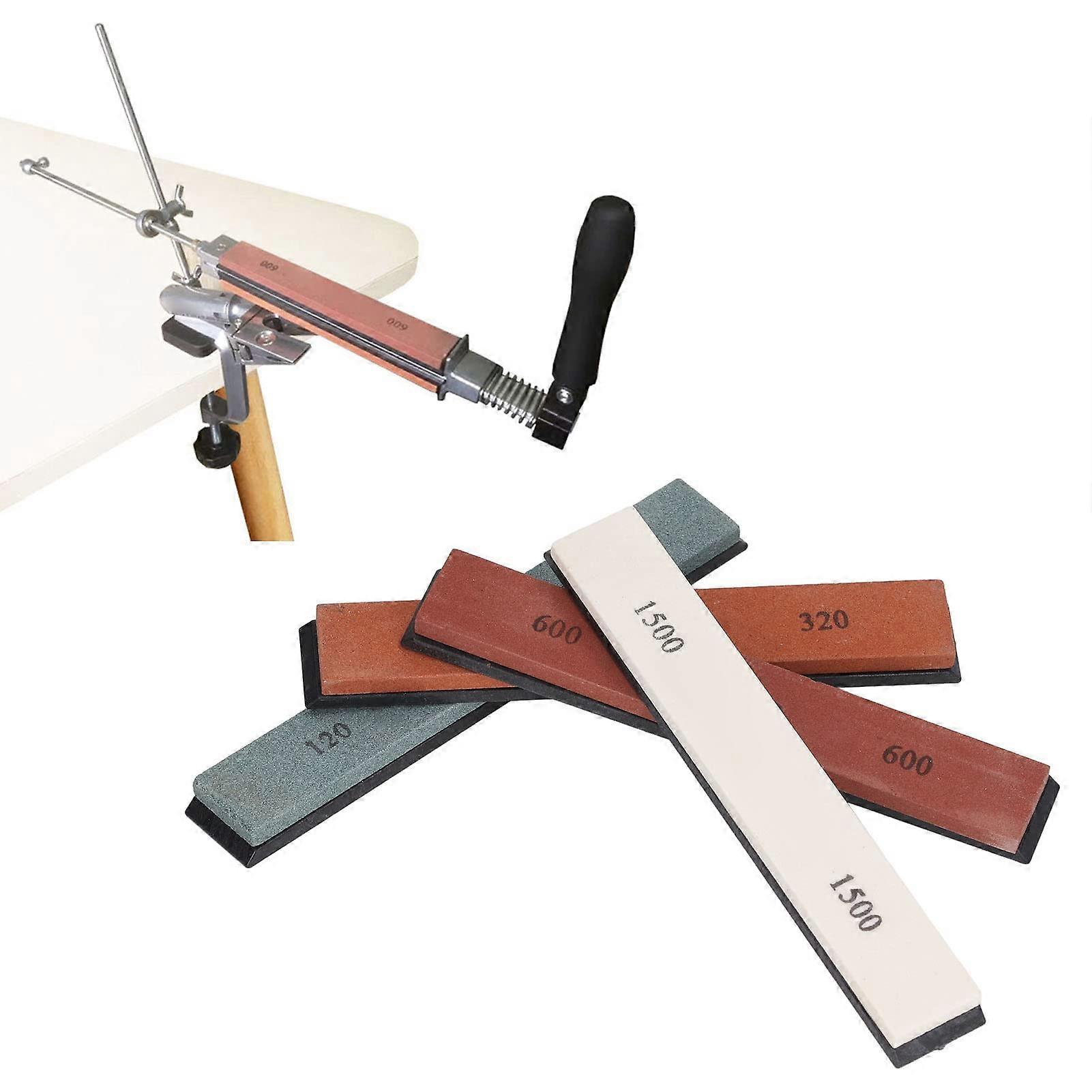 Knife Sharpening Stone Set 120 320 600 1500 Grit with Fixed Angle Compatibility and NonSlip Base