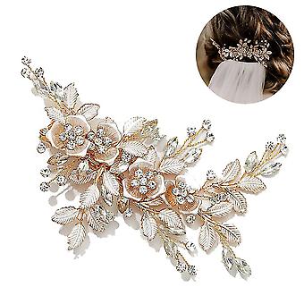 legering bladeren handgemaakte bloem hoofddeksel bruid bruiloft hoofddeksel haar strass sieraden haar kam bruidshaar A