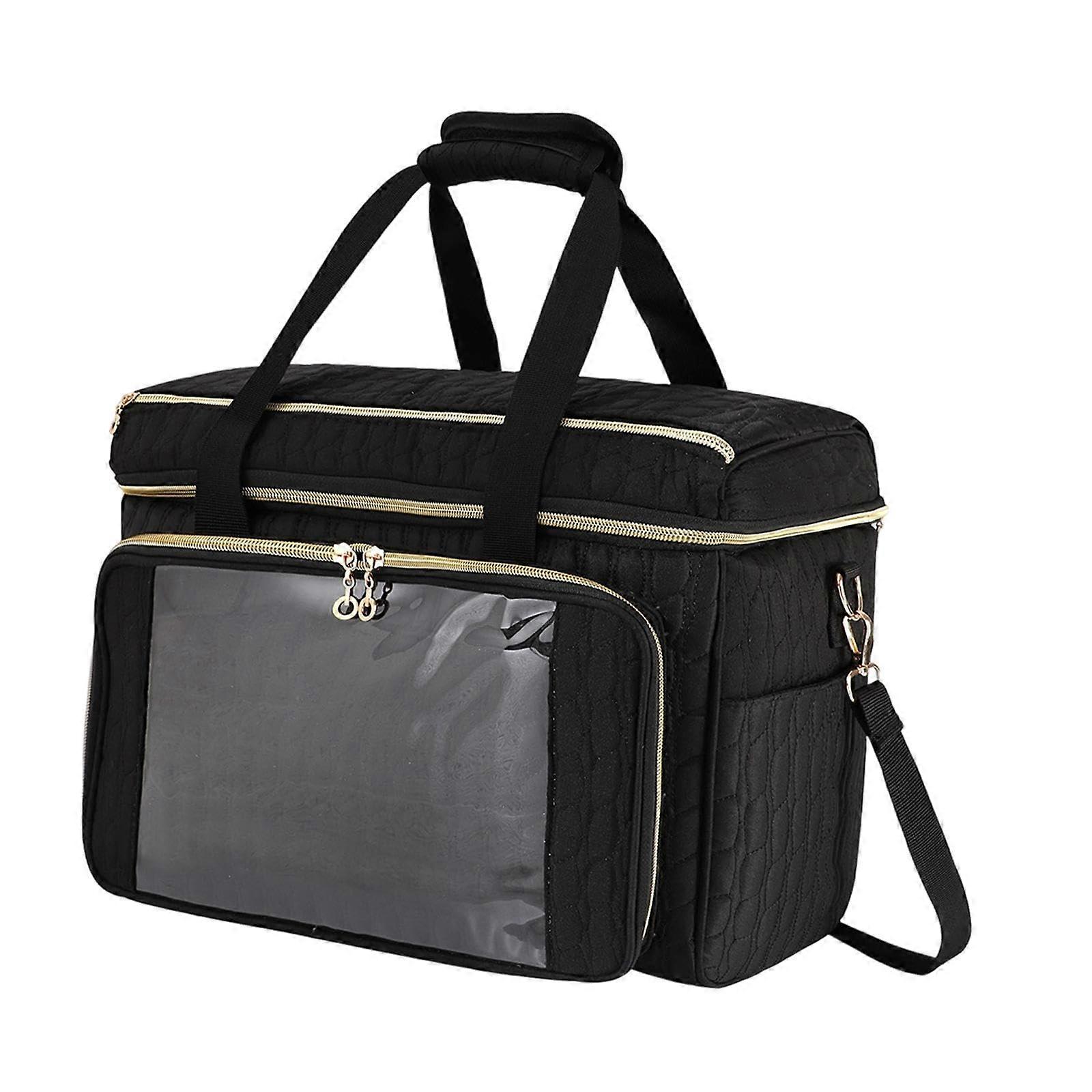 Knitting Bag Large Capacity Yarn Storage Tote with MultiPocket Design and Adjustable Strap, Black