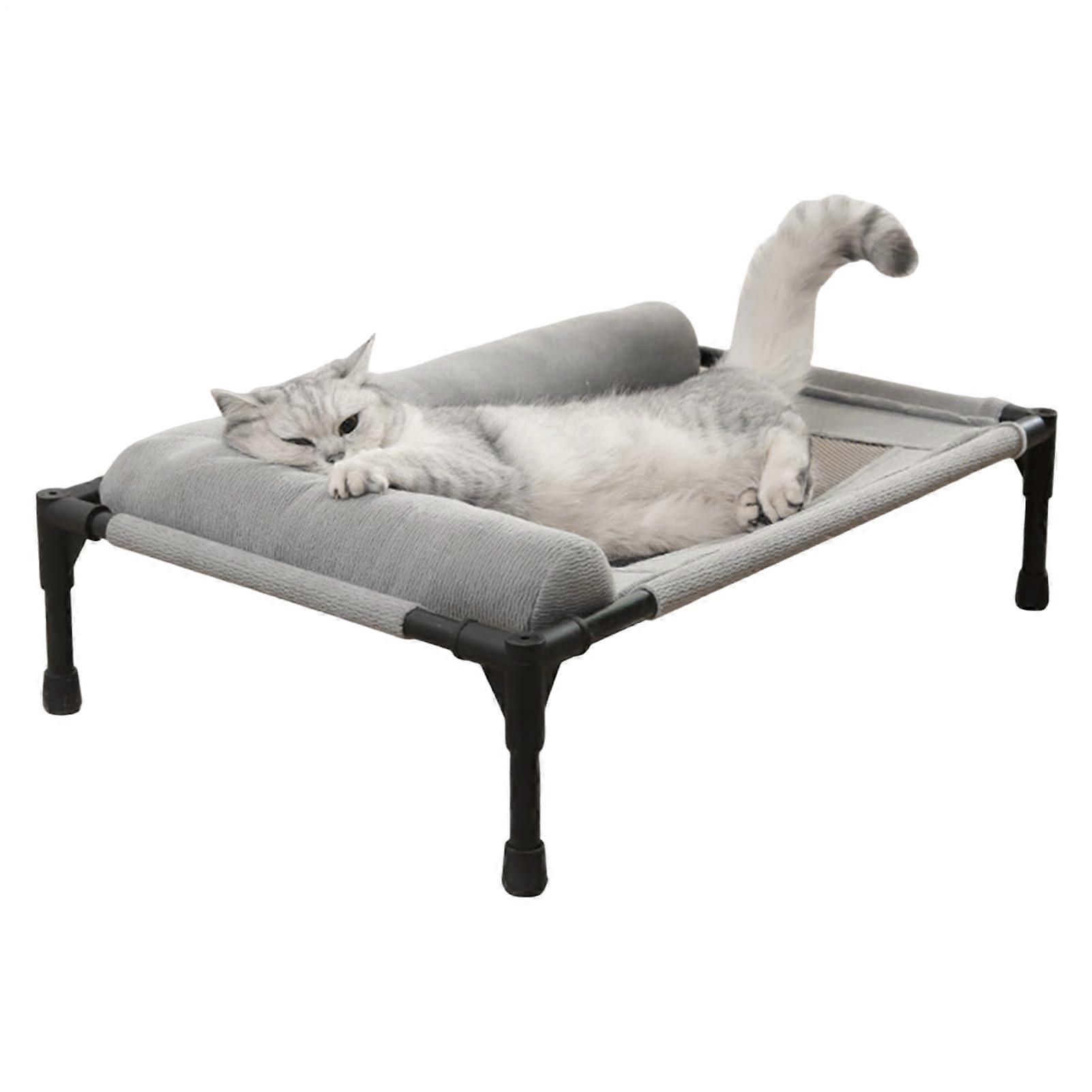 Elevated Outdoor Dog Bed with Pillow, Breathable Mesh, Tool Assembly for Camping Travel Gray