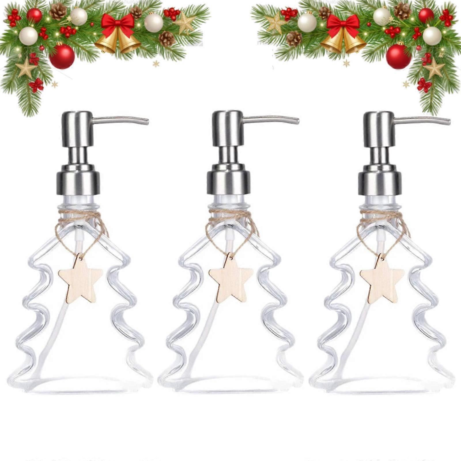 Christmas Soap Dispenser Set with Festive Tree Shape, Rust Proof Leakproof Pump for Kitchen and Bathroom