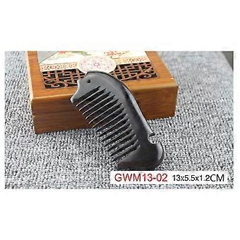 Wood Comb Wide Tooth Black Sandalwood for Curly Hair, No Static Detangling, Handmade Fish Shape