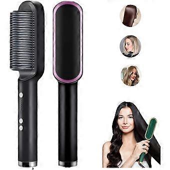 Negative Ion Hairs Straightener Styling Comb With 5 Temp, 2 In 1 Hair Straightener Brush And Curler, Heated Hair Brush 10s Fast Heating Anti-Scald