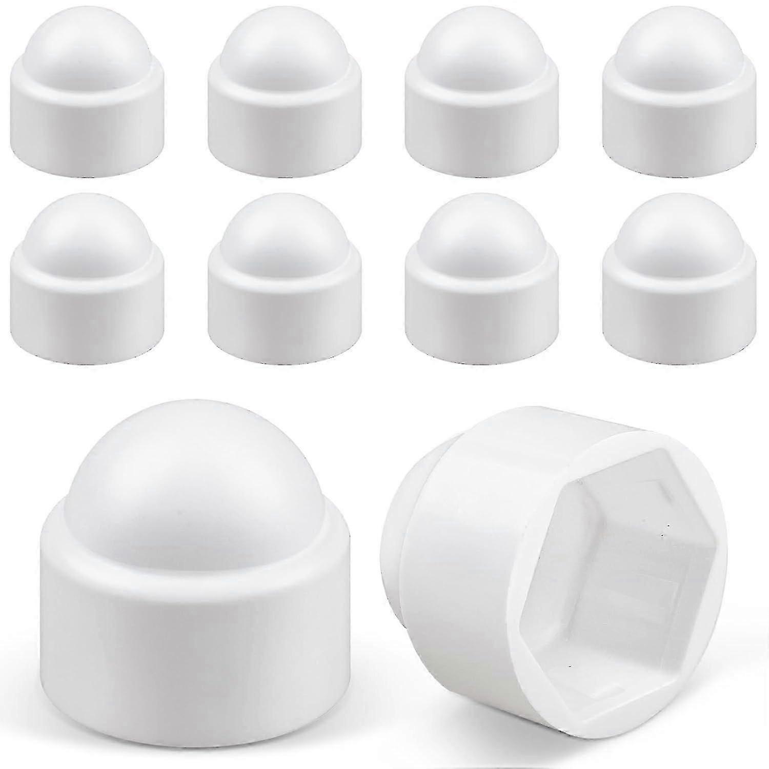 White M10 Hex Nut Covers 20pcs 17mm Spanner Plastic Caps