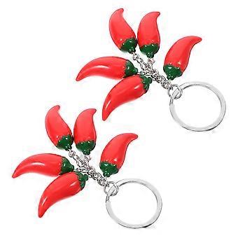 Simulation Chili Keyring for Keys with 2Pcs Red Alloy Pendant