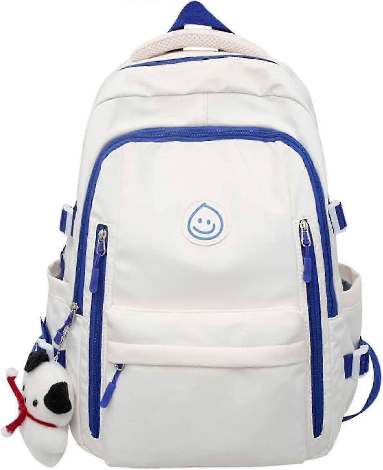 Backpack,Girl Backpack With,Junior Backpack,Middle School Student Schoolbag (White Blue)