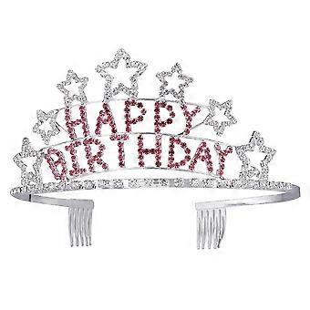Girls Birthday Crown Alloy Tiara Headband for Girls Red Rhinestones