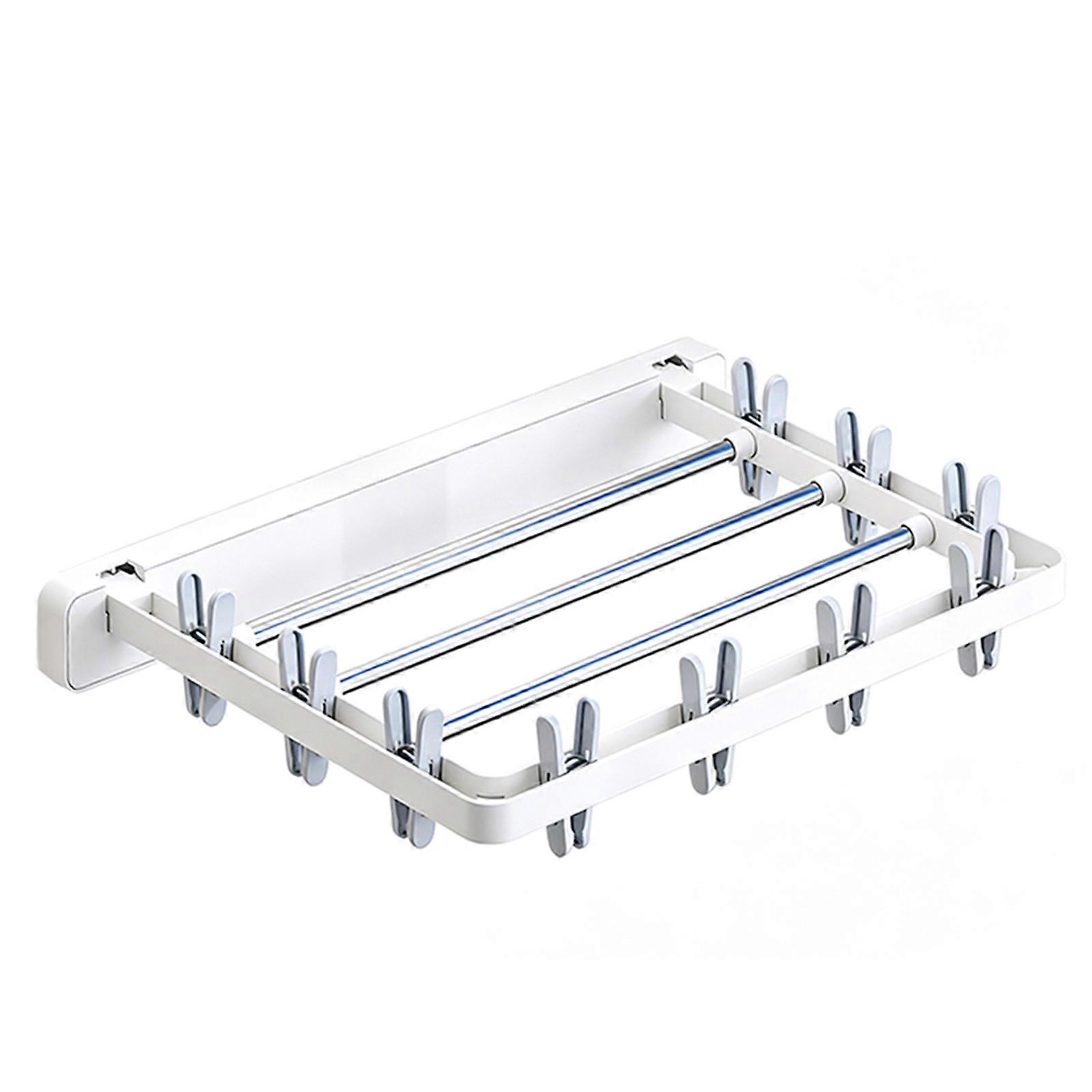 Wall Mounted Foldable Clothes Drying Rack Space Saving with Windproof Clips Stainless/Plastic Household Clothes Dryer