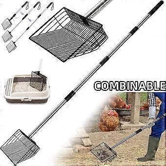 38CM Large Chicken Poop Scooper with Ergonomic Grip, Adjustable Length 110-176CM, Heavy-Duty Stainless Steel