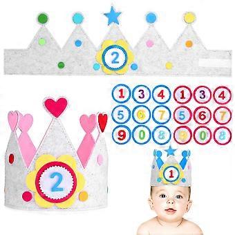2 conjuntos de coroas de bebê chapéu de aniversário para crianças chapéu de festa com números intercambiáveis de 0 a 9