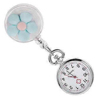 Women Blue Round Alloy Pocket Watch for Daily Use Time Telling 1Pcs