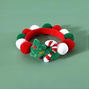Kerst Kat Kostuum Huisdier Halsband Ornamenten Rood Groene Kraag Verstelbare Vakantie Ketting met Pluche Pompons voor Kat en Hond (Medium, B)