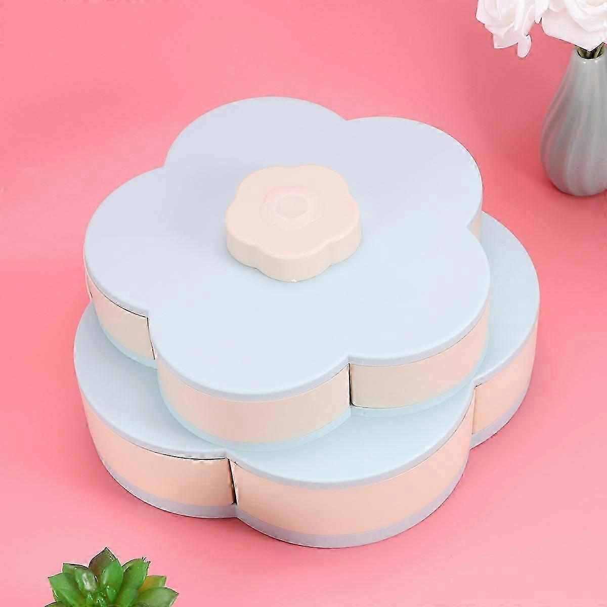 Double Layers Fruit Tray Blue for Rotating Serving Box 10 Sections