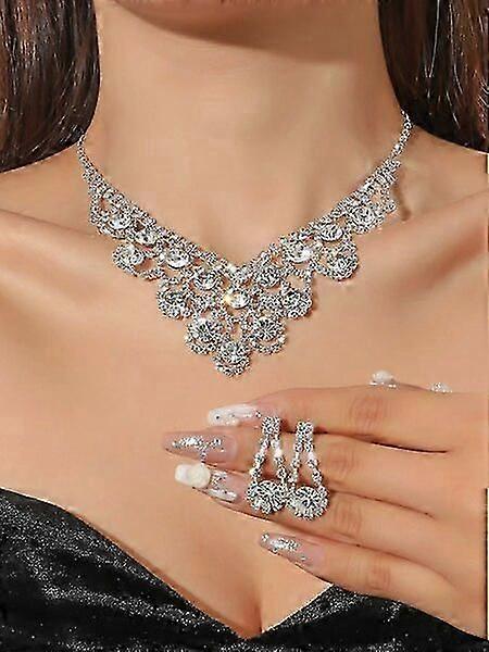 Conjunto de colar e brincos com strass para mulheres AV