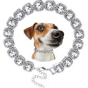 25 cm 5A kubisk hundehalsbåndskæde til små og mellemstore hunde, iskrystalsten tennis bling halsbåndskæde til hvalp - sølv