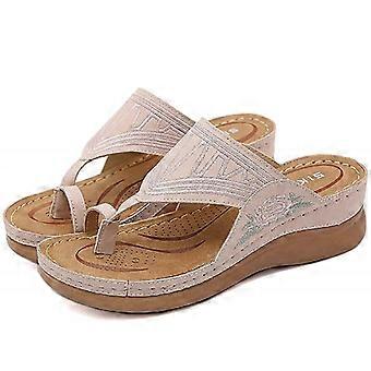 Orthopädische Flip-Flop-Sandalen für Damen mit 3-Fußgewölbeunterstützung, Stickereidesign, schmerzlindernd