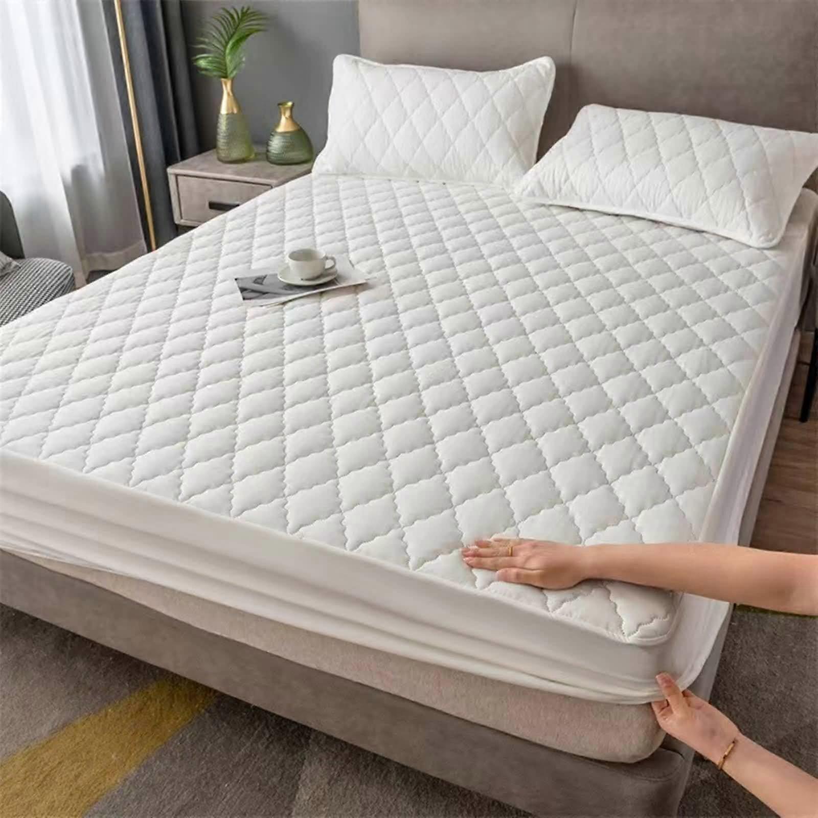 Queen Fitted Sheet White 59x78 Inch with Straps Rhombus Pattern Solid Color Easy Integration Fit