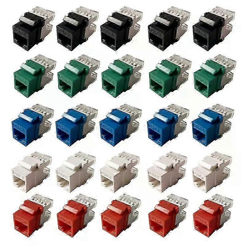 5-Pack Cat6 RJ45 Keystone Ultra-Thin Ethernet Wall Plug with Cat5e Keystone Module Connector