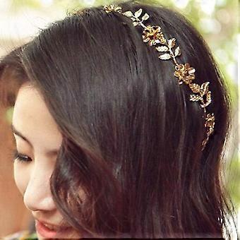 Elastisches Haarband mit Blumenmuster, goldener Blattschmuck, elegantes Haaraccessoire für Hochzeiten, für Damen und Mädchen (Gold-2)
