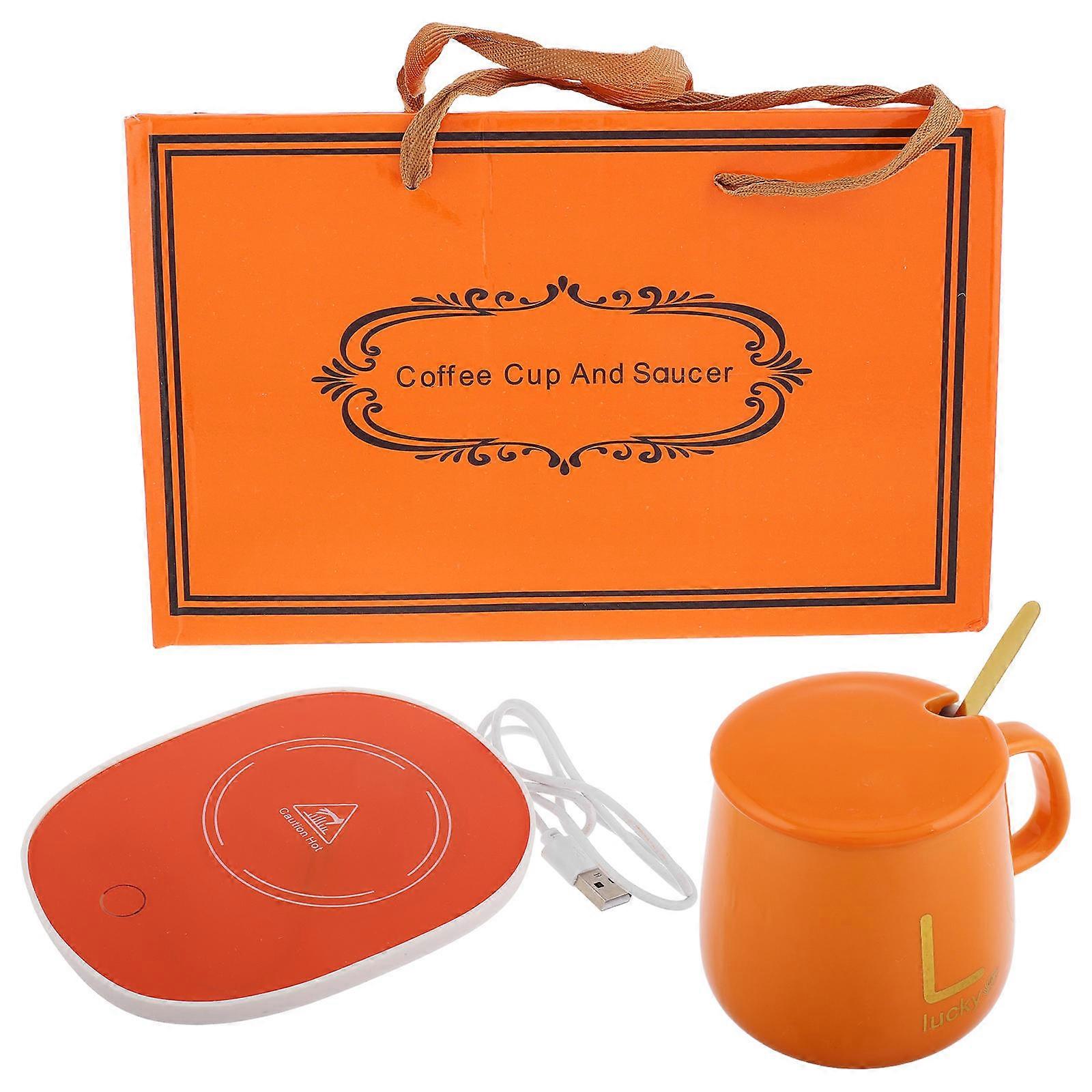 Orange Ceramic Coffee Mug with Electric Heating Function 1Set