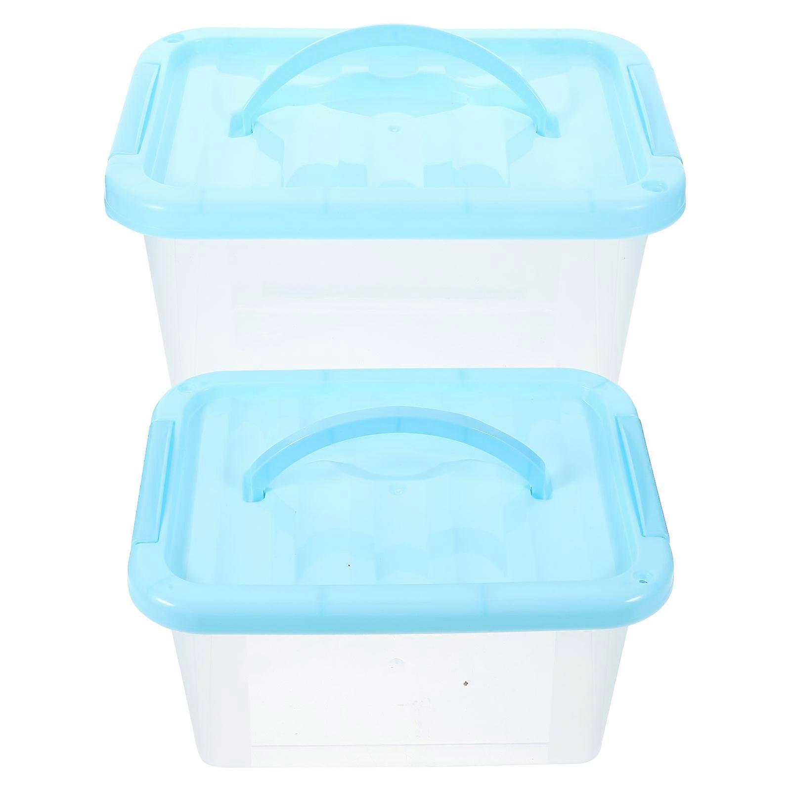 Plastic Building Block Case for Storage 2Pcs Transparent Blue Containers