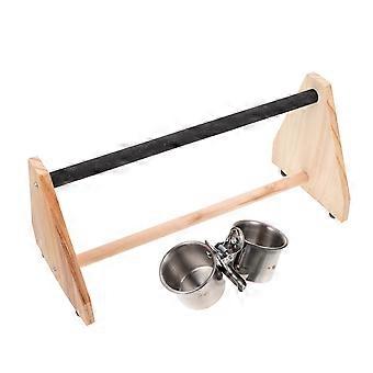 Bird Stand Wooden Parrot Perch with Food Bowl 2Pcs for Pet Use
