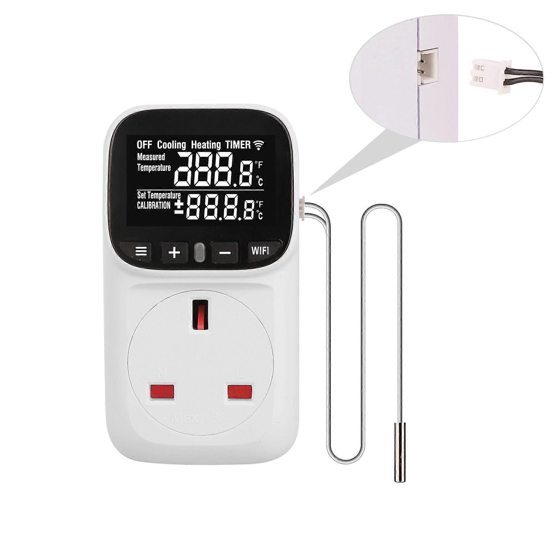 UK Plug WiFi Thermostat Socket with Backlit Display, Timer and Temperature Control
