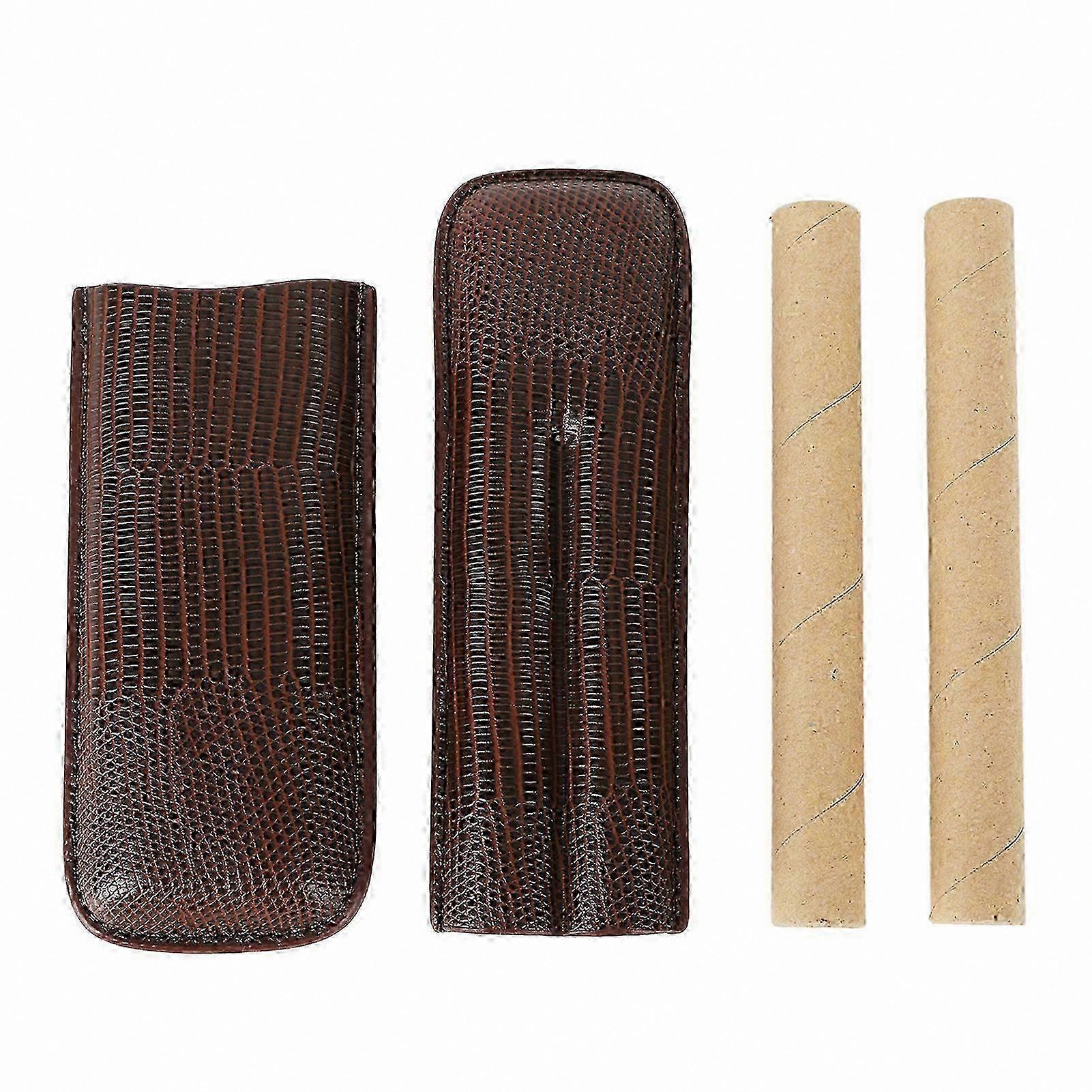 Slim 2-Cigar Brown PU Leather Case