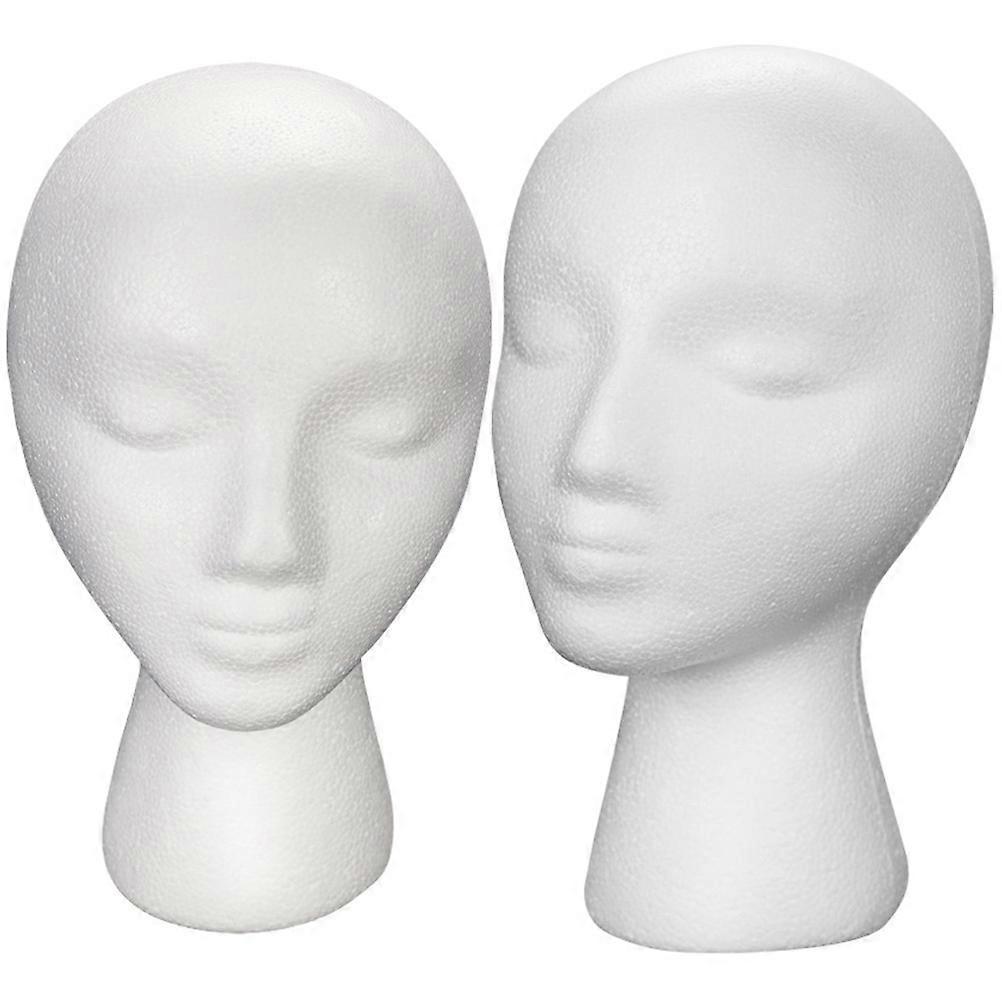 Female Head Model Foam Mannequin Head compatible with Display 2Pcs Multi-Purpose
