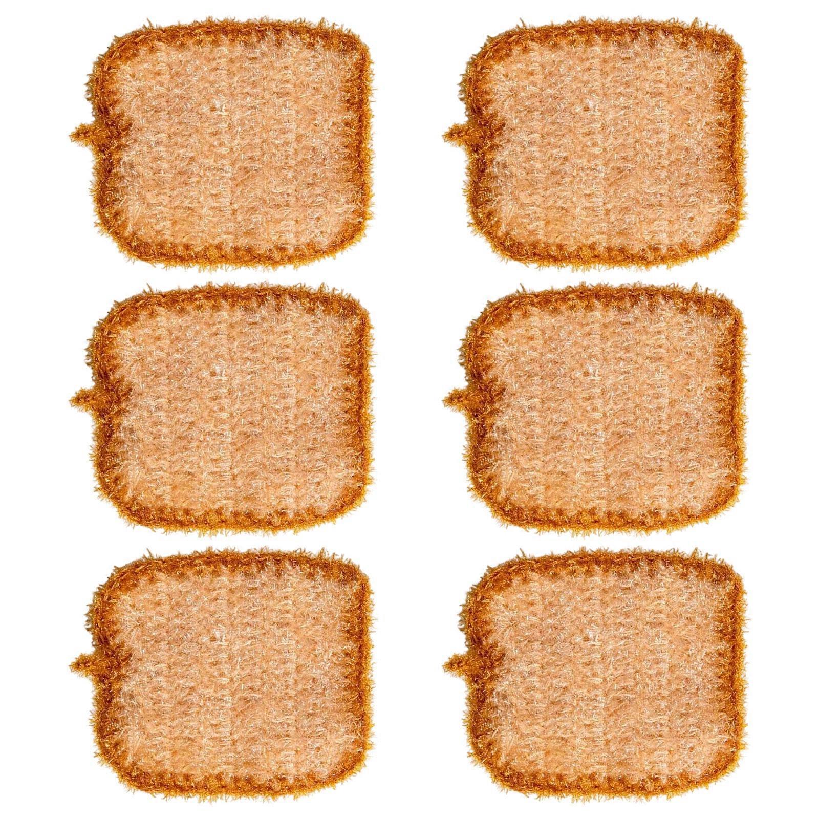 Bread-Pattern Kitchen Dishcloths, 6-Piece Set with Rounded Bread Forms, Open Texture, and Shimmering Edging for Routine Dish Wiping Multicolor