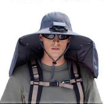 Solar Fan Hat with 11cm Wide Brim, Detachable Neck Flap, QuickDry Breathable Nylon Sun Protection for Outdoor Activities (Dark Gray, 55–60cm)