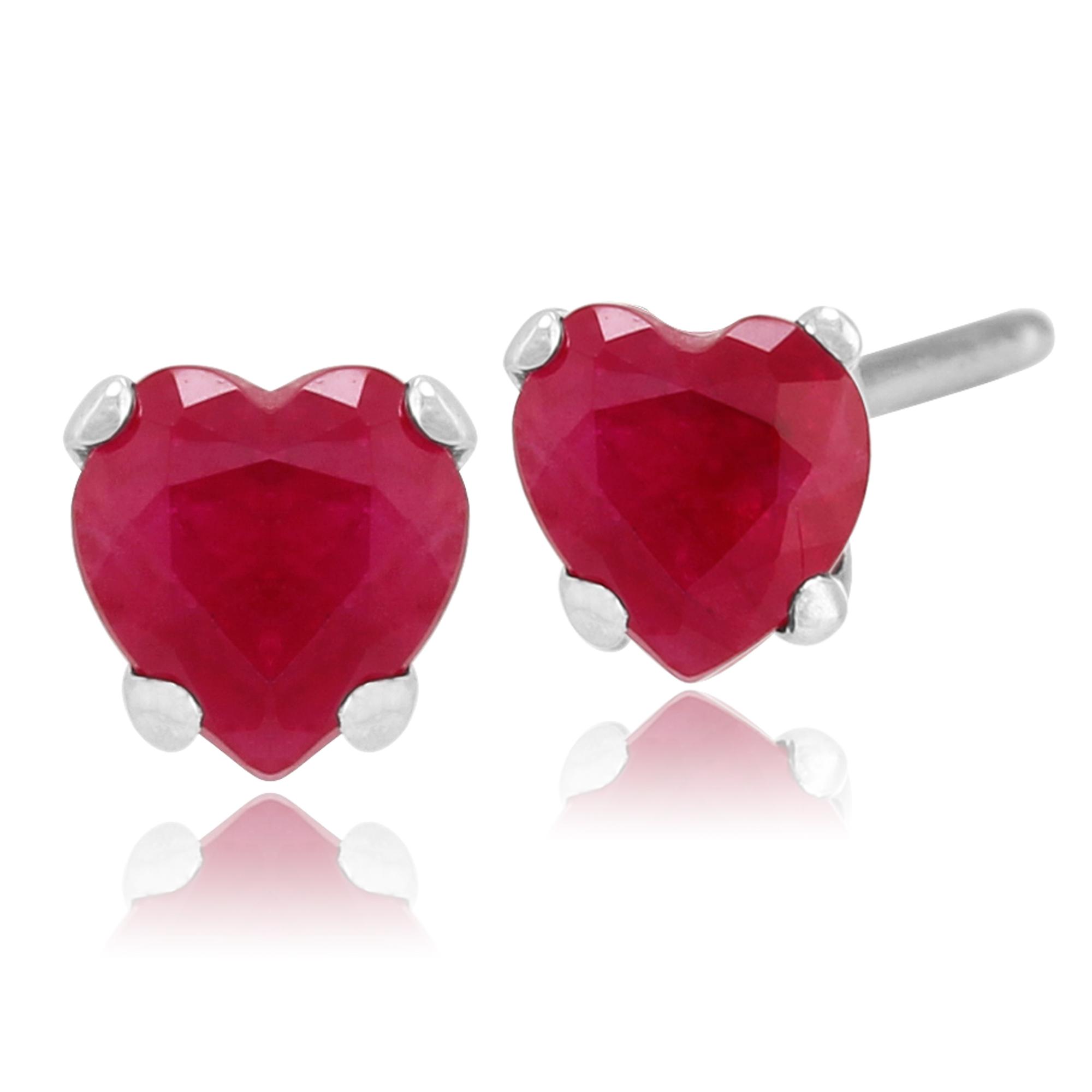 Classic Heart Ruby Stud Earrings in 9ct White Gold 4mm 117E0064049