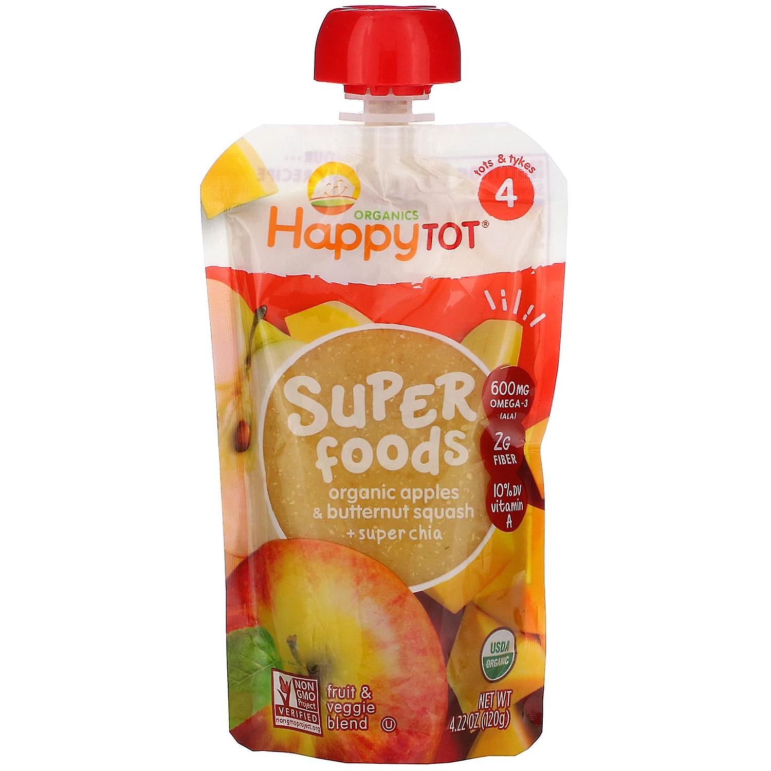 Happy Family Organics, هابي توت، سوبرفوودس، المرحلة 4، التفاح العضوي والقرع + سوبر تشي