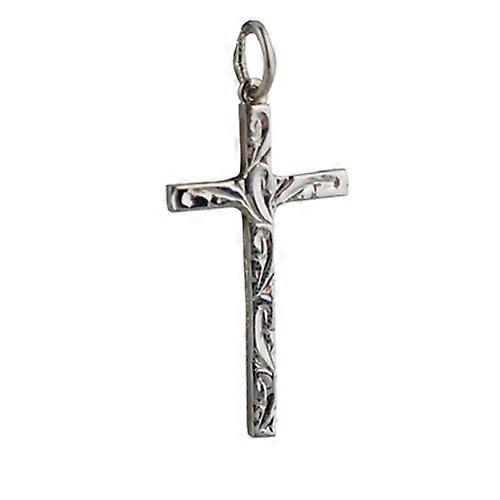 Silver 25x14mm hand engraved solid block Cross