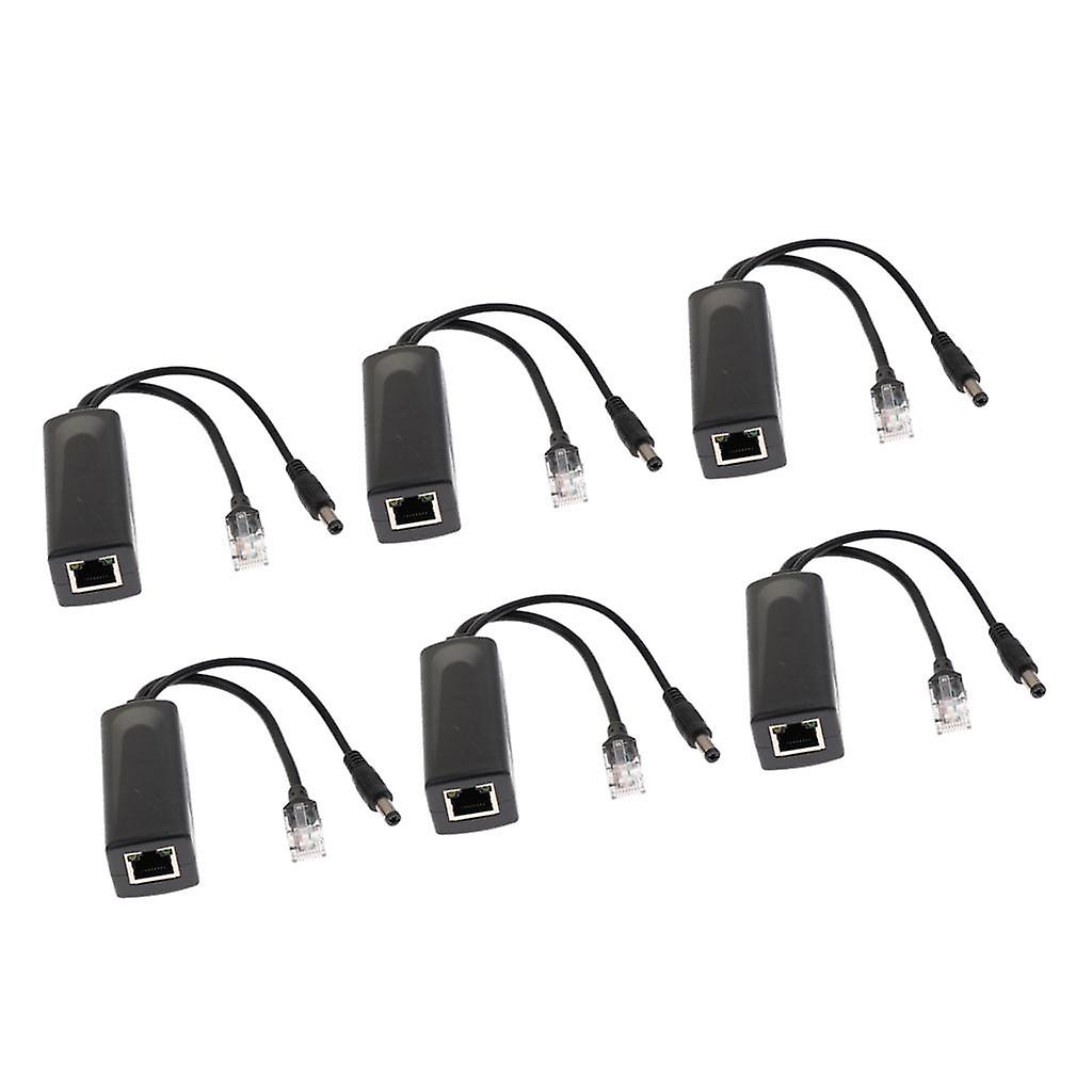 6Piece Power Over Ethernet Passive 48V to 12V 2A PoE Adapter Splitter Cable