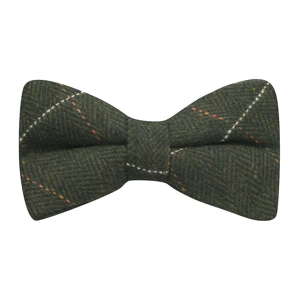 Luxury Herringbone Forest Green Tweed Bow Tie