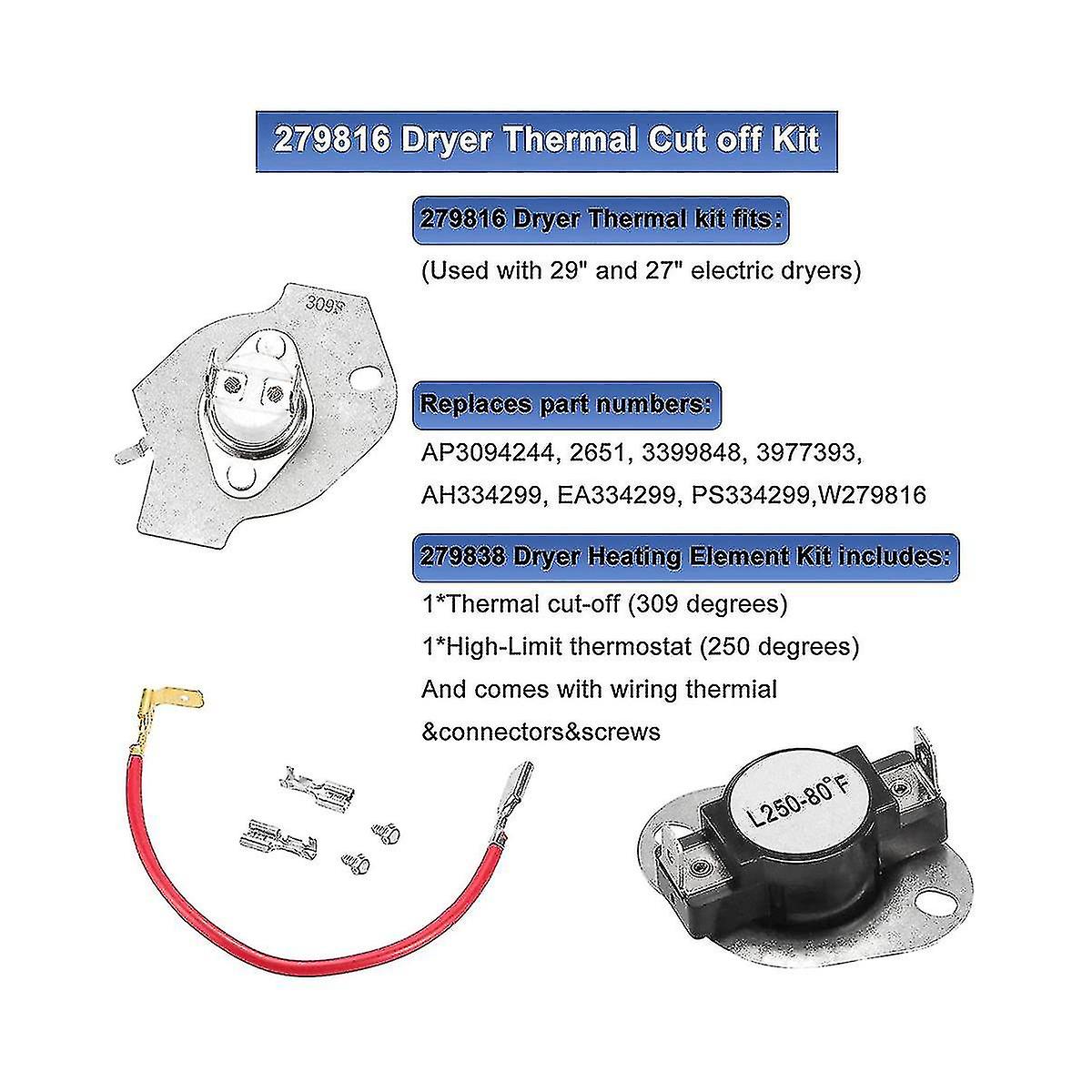 279816 - Kit de corte térmico para secadora Whirlpool y Kenmore