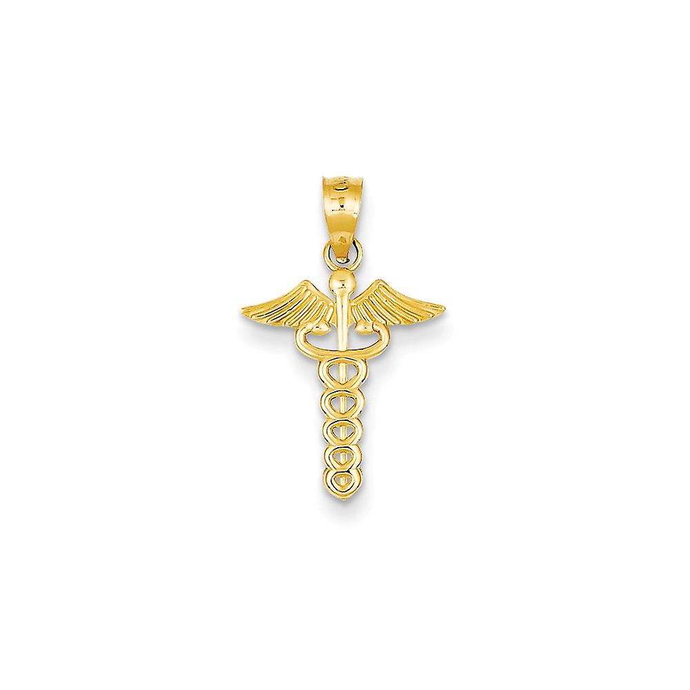 14KイエローゴールドポリッシュCaduceusメディカルペンダントネックレス女性用24x13mmワイドペンダント - .7グラム