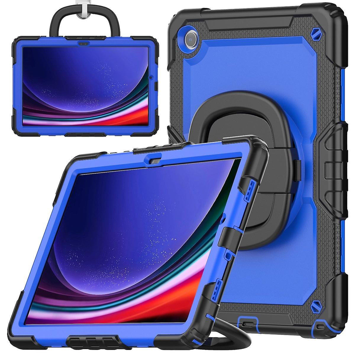 For Samsung Galaxy Tab A9 Plus foldable outdoor hybrid 360 degree case with shoulder strap black / blue
