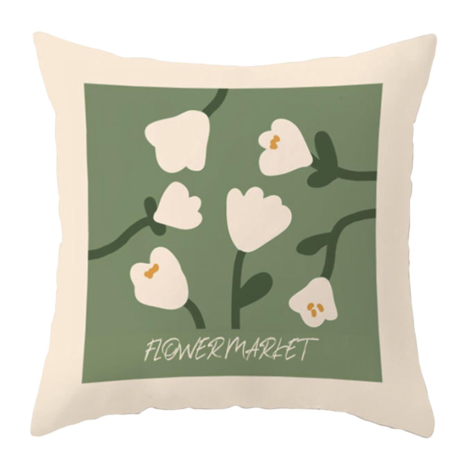 1 Set Throw Pillow Washable PP Cotton Stuffed Flower Pattern Sofa Cushion with Protector Cover Home 