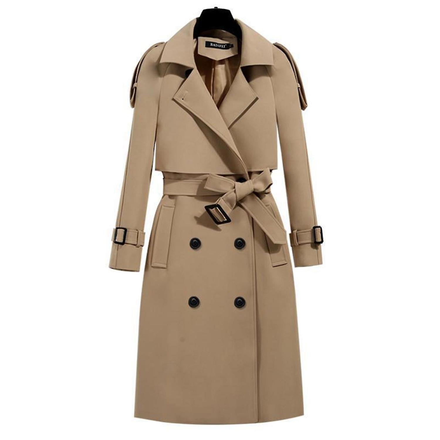 Klassisk trenchcoat til kvinder Mellemlang mode vindtæt frakke til efterårets daglige forårsbrug
