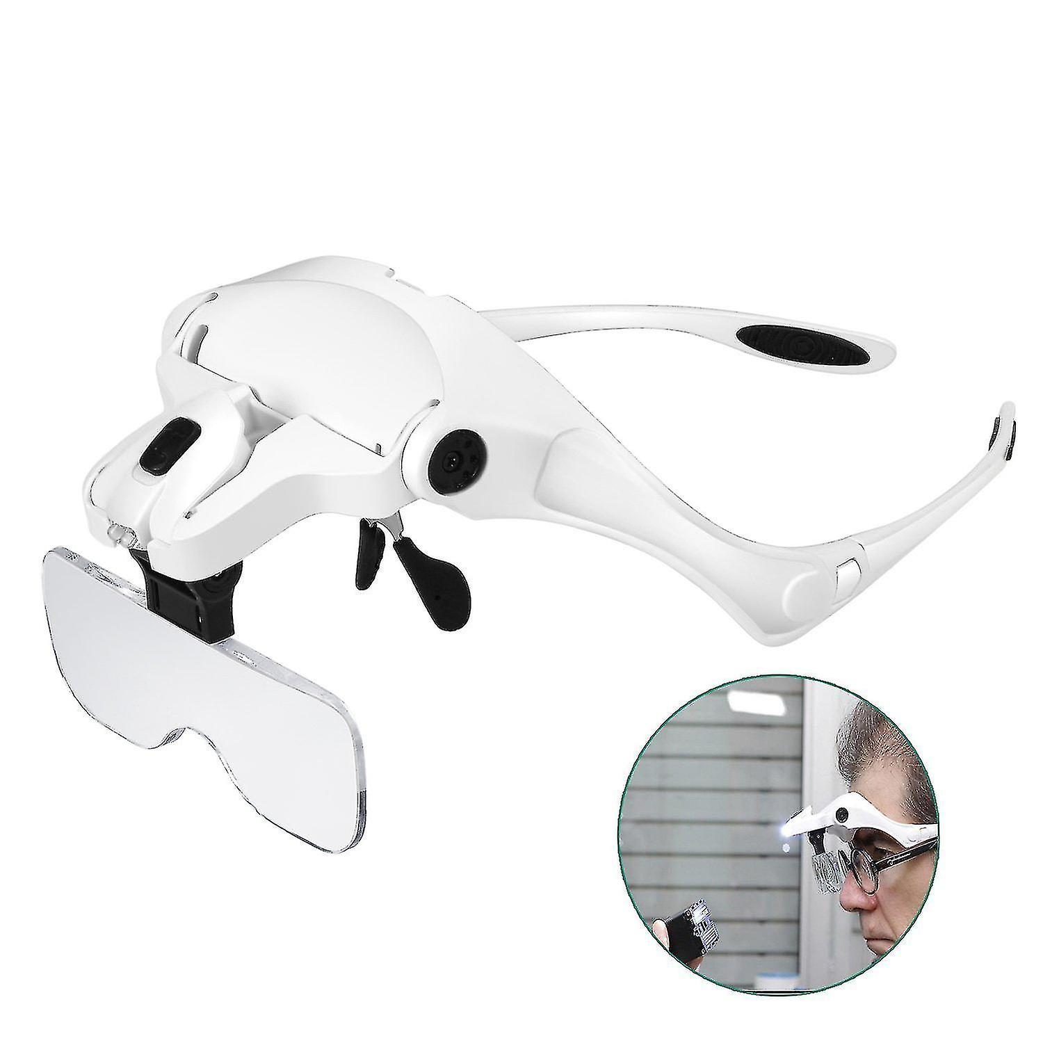 Hands Free Magnifying Glasses With 2 Led Lights 5 Interchangeable Lenses 1.0x To 3.5x