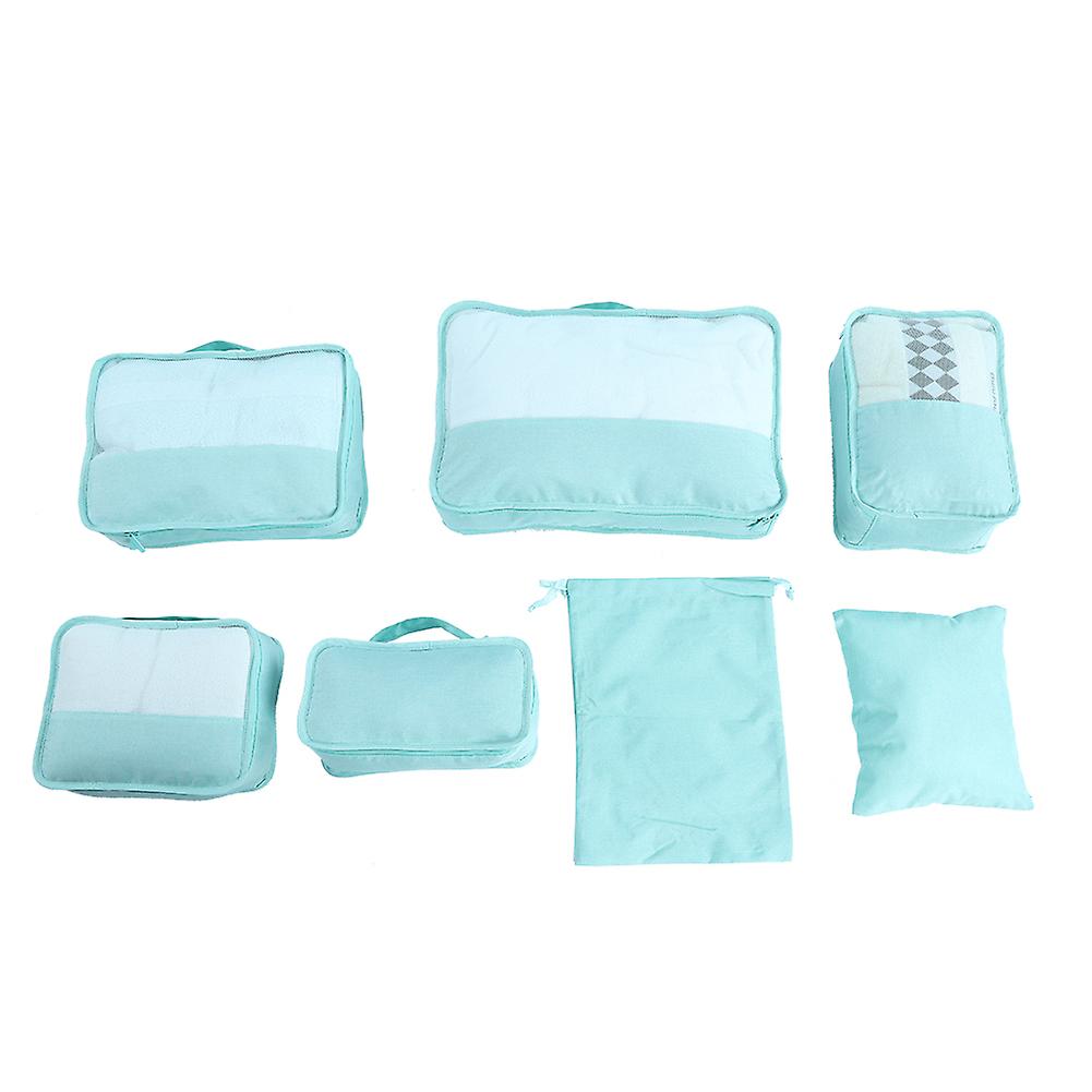 7PCS Storage Bags Cubes Set Compression Luggage Suitcase Organizer (Blue)