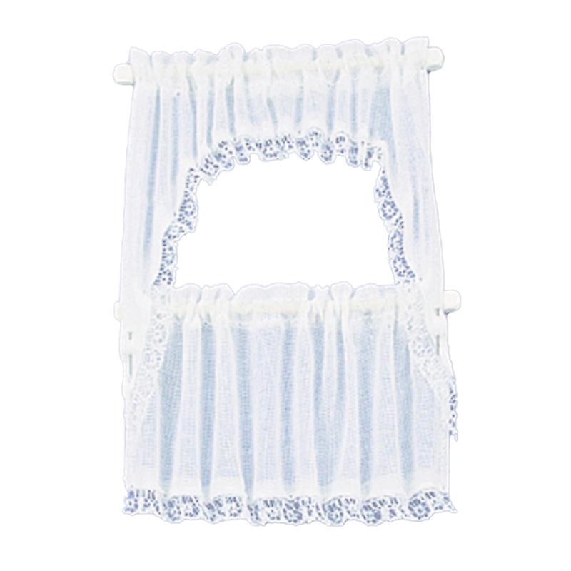 Dolls House White Sheer Cape Curtain Set Miniature Scale Window Accessory
