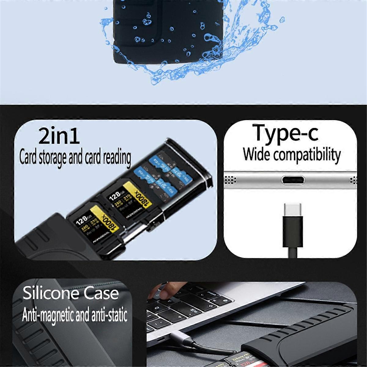 -10 High-Speed SD Card Reader USB 3.1 Type-C SD/TF/SIM Card Carrying Case for Cameras, Smartphones