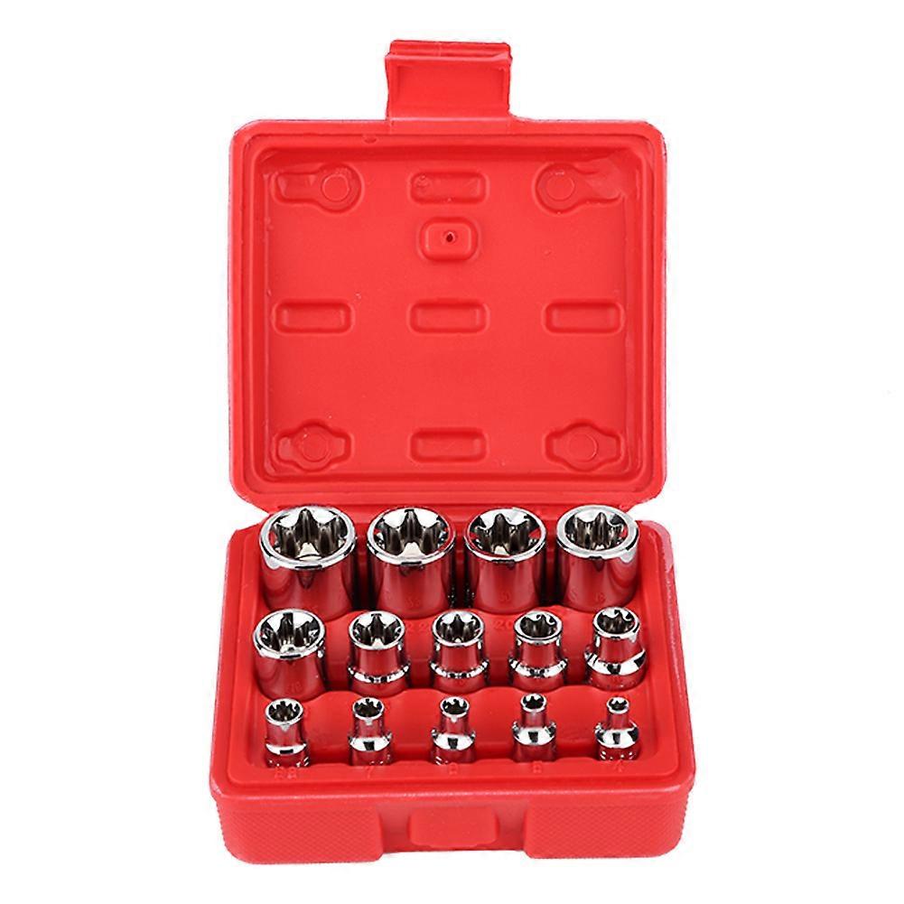 14Pcs E Type Torx Star Bit Socket Set E4~E24 1/4" 3/8" 1/2" Drive Repair Tool Kit E2U436