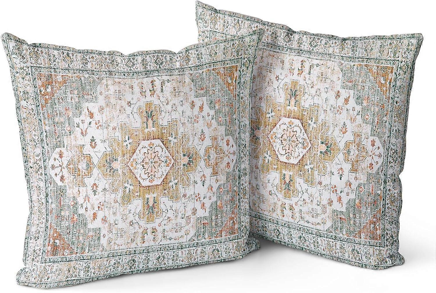 Conjunto de 2 Capas de Almofada Boho Verde Claro Tapete Persa Tapete Persa Dupla Face Padrão Algodão Macio Capa de Almofada Fronha para Gard