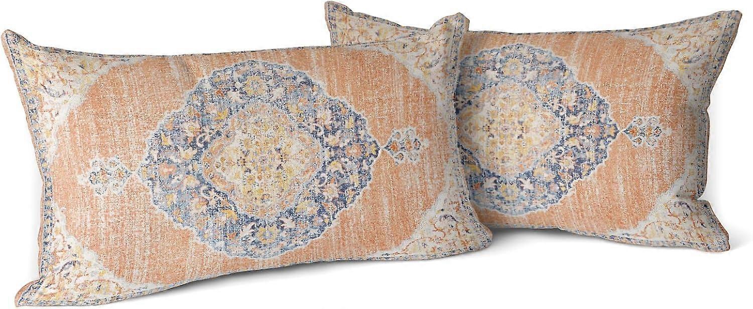 Boho Throw Pillow Covers 12x20 inch Set of 2,Soft Pillowcases Monaco Rug Persian Carpet Pattern Decorative Sofa Living Room Bed Square Pillow Case Cus