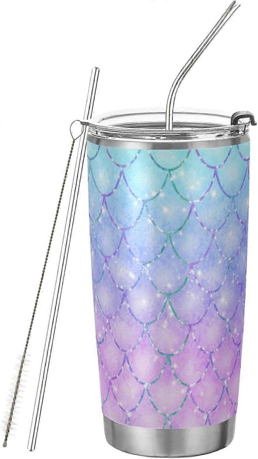 20 أوقية حورية البحر موازين الأرجواني كوب بهلوان مع غطاء وقش الفولاذ المقاوم للصدأ فراغ معزول مزدوج الجدار السفر القهوة القدح الحفاظ على الشراب البارد والساخن فراغ