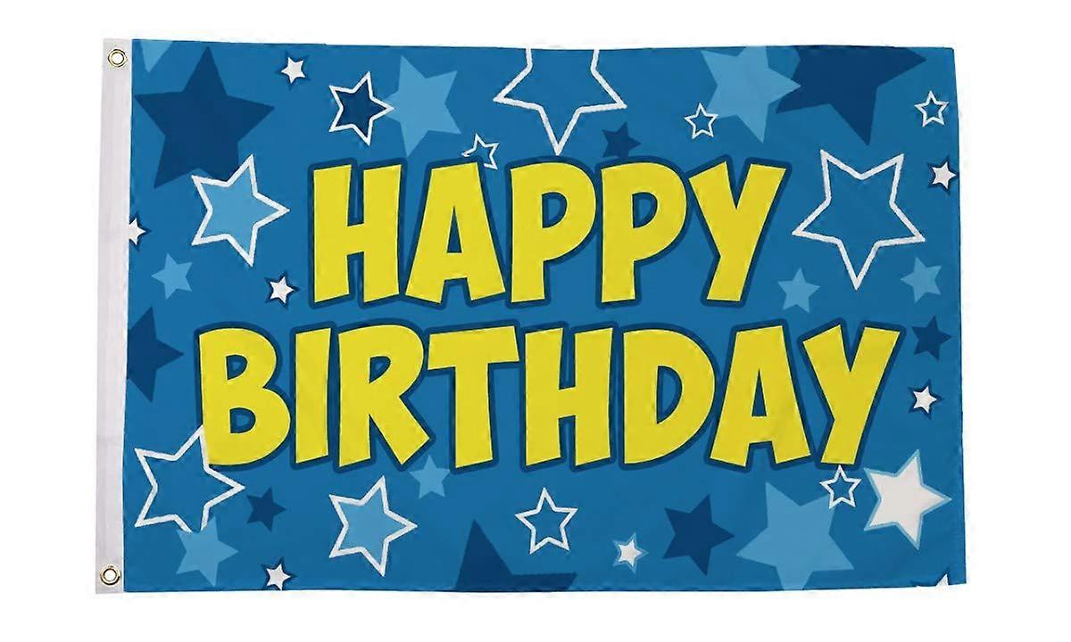 Happy Birthday Blue Flag - 100% Polyester With Eyelets Flag